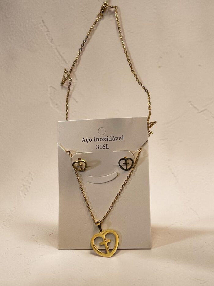Elegant heart cross pendant jewelry sets